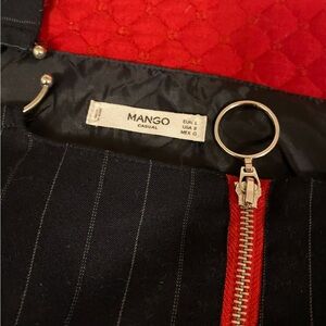 Mango Black Pinstripe Mini Dress with Red Zipper